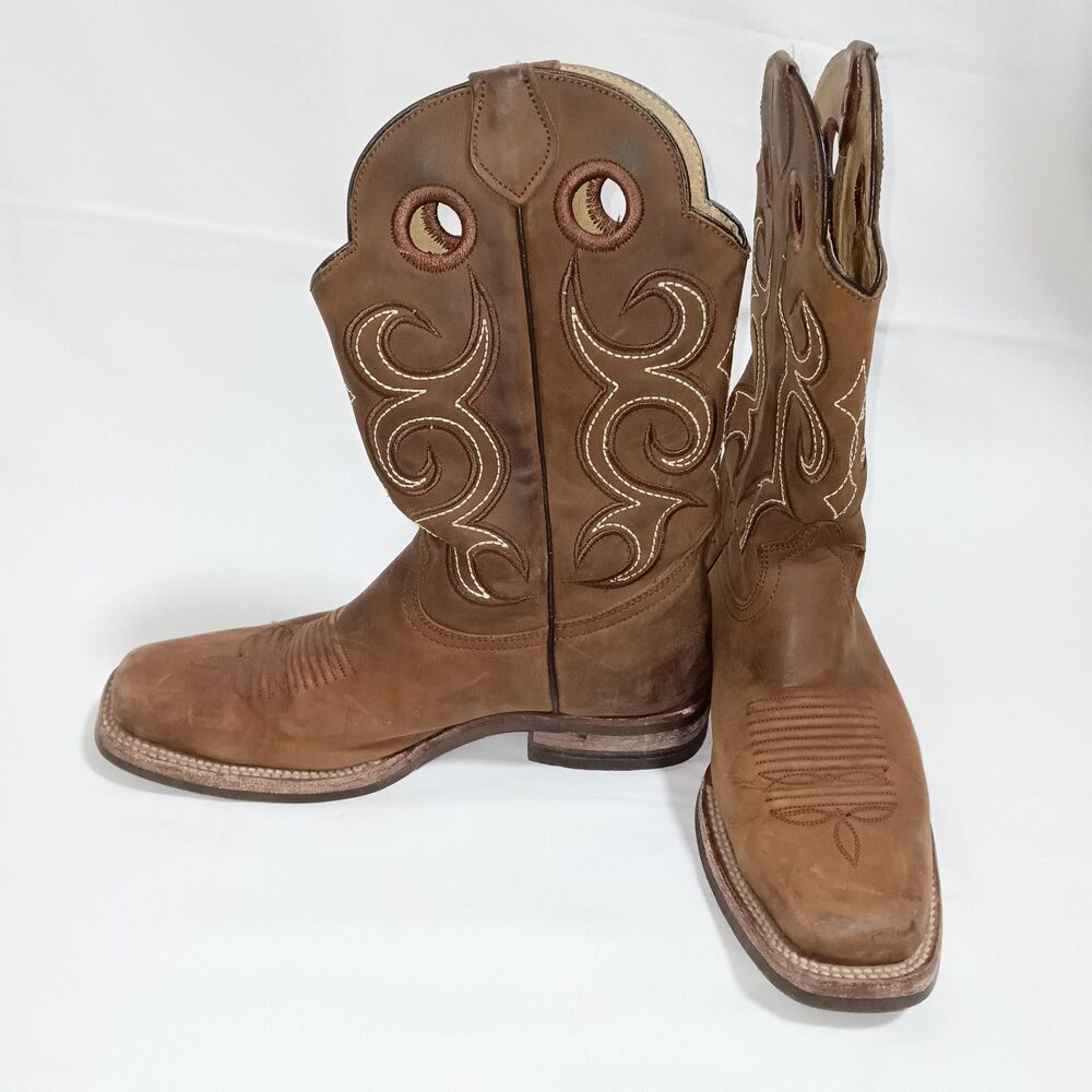 Reyme Boots Mens 7.5 Brown Leather Square Toe Pull On Cowboy Western